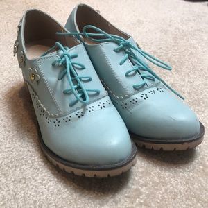 Blue Lace-up Heeled Mary Janes